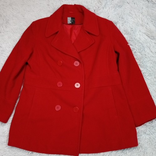 Gallery Jacket Womens XL Red Wool Blend Peacoat Lined
