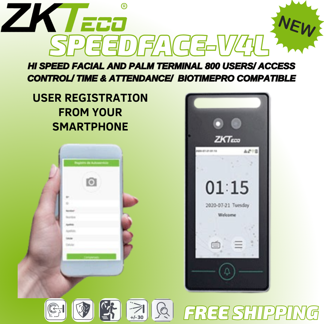 ZKTeco SPEEDFACE-V4L Hi Speed Facial and Palm Terminal 800 users/ Access Control