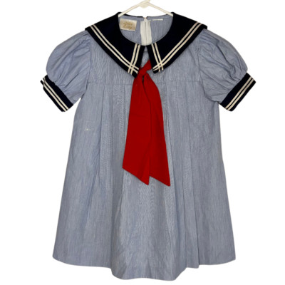 Little Billy Girls Sailor Dress vintage nautical sea navy