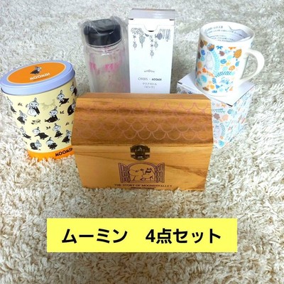 MOOMIN Goods lot set 4 Wooden box Can Clear bottle Mug Little My collection  