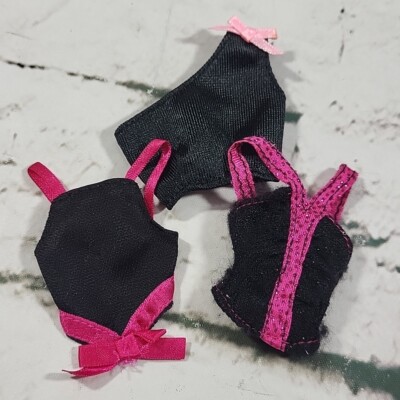 Barbie Doll Clothes Lot Of 3 Basics Classic Tank Tops Black Pink Cami Bows