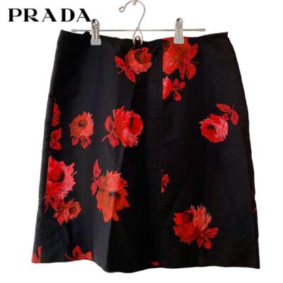 Prada 2018 Collection Roze Flower Black Knee-length Silk Prada 2018 Collection Roze Flower Black Knee-length Silk