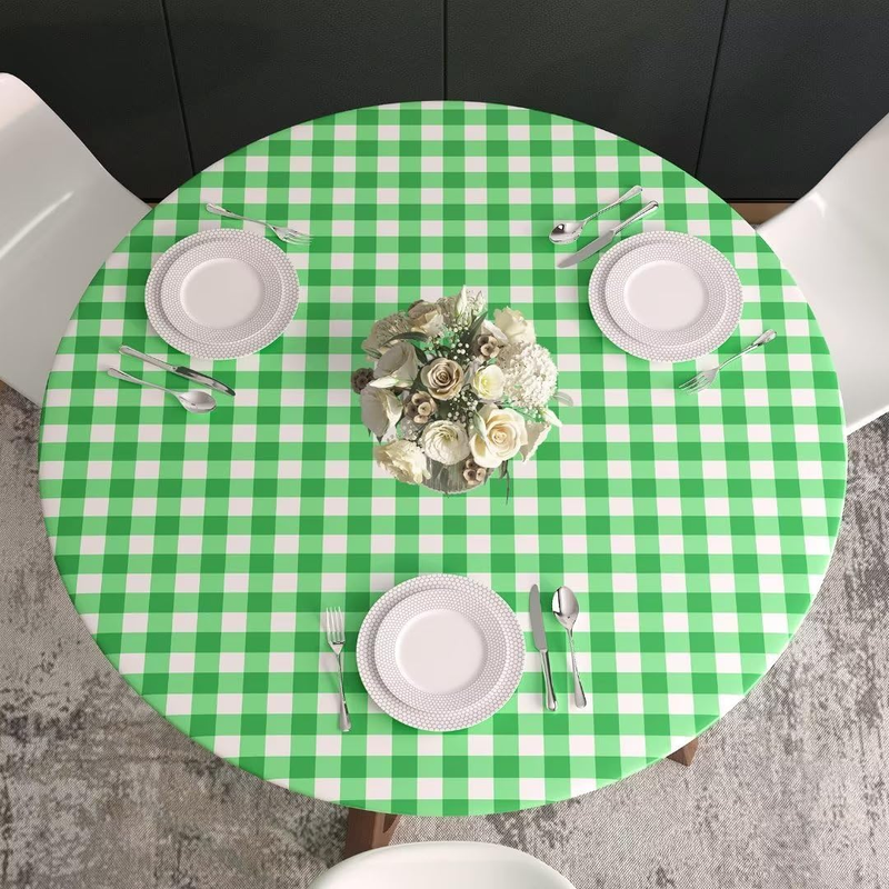 Vinyl Fitted Tablecloth with Elastic Edge-Waterproof round Table Cover with Flan