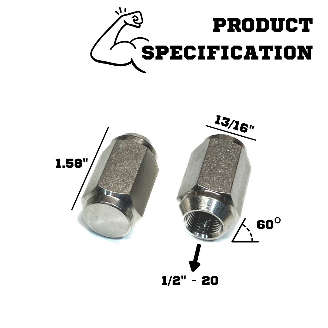 Solid 304 Stainless Steel Electropolished Acorn Lug Nuts 1/2 - 20