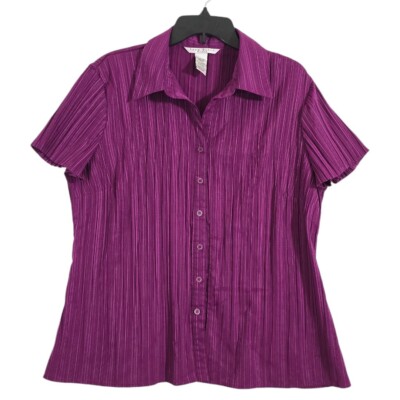 Fred David Women's Purple Button Down Blouse 14 / 16W Business Casual Shirt Top