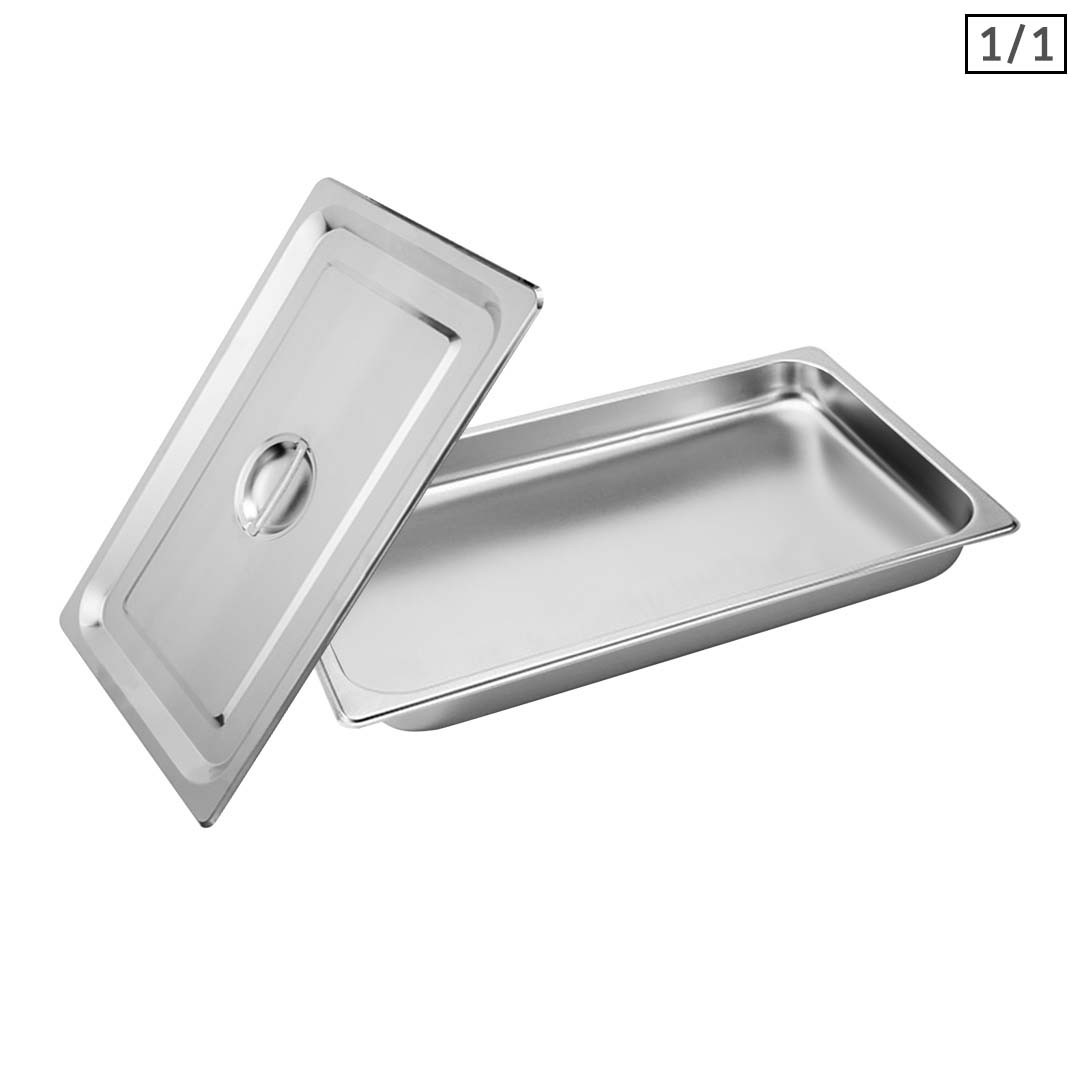 SOGA Stainless Steel GN Food Pan 1/1 40mm Deep with Lid