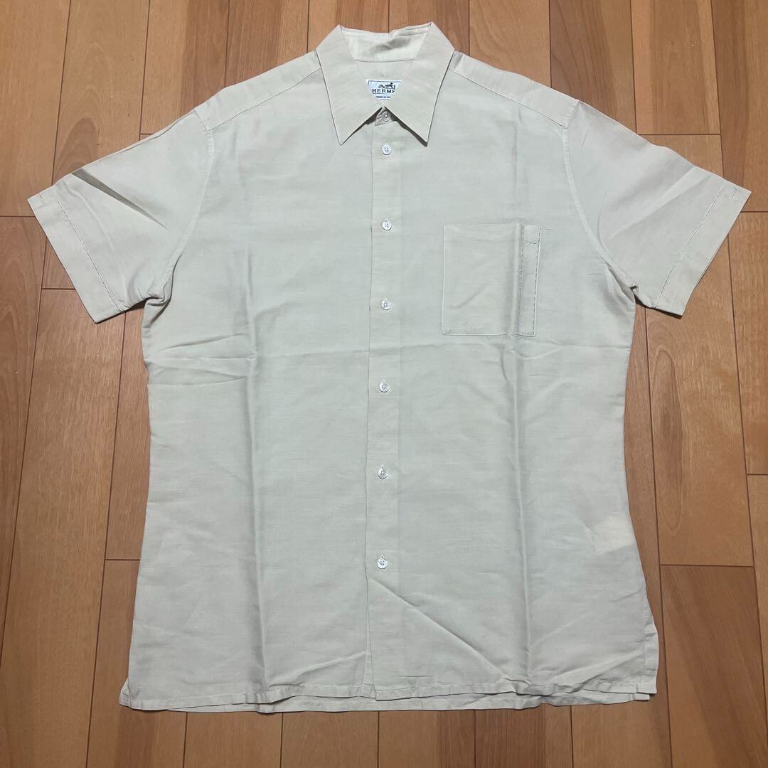 HERMES Cotton Linen Short Sleeve Shirt Tops Men Size 41 H