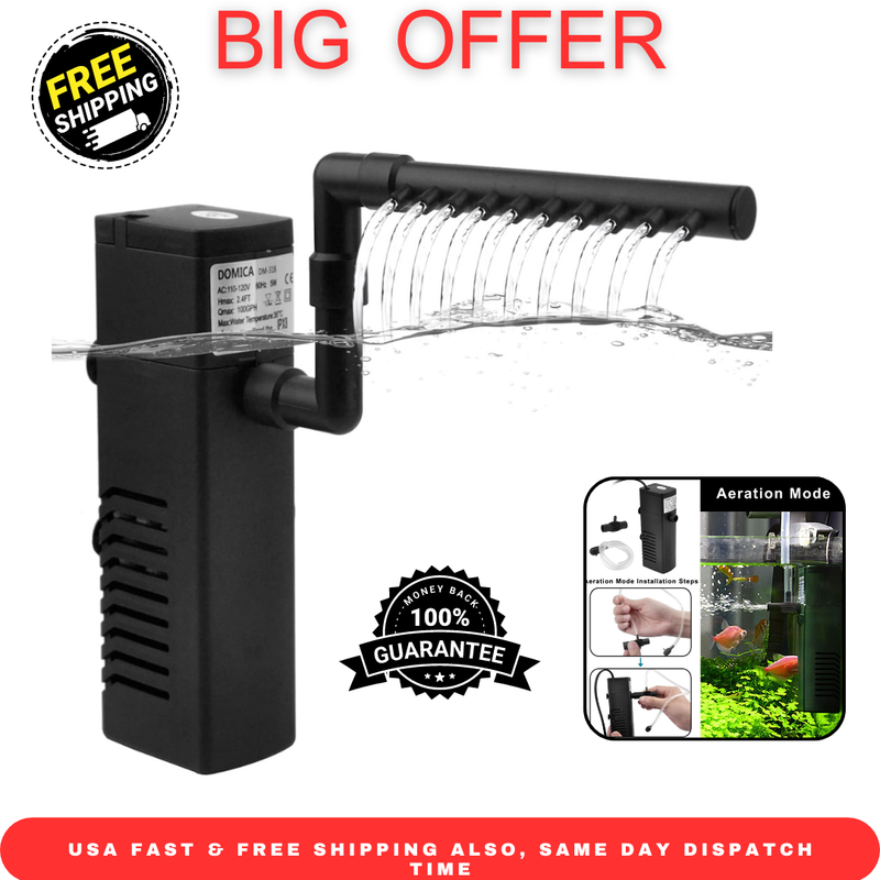 Aquarium Fish Tank Internal Submersible Filter 100GPH Power Filter 5-15 Gallon