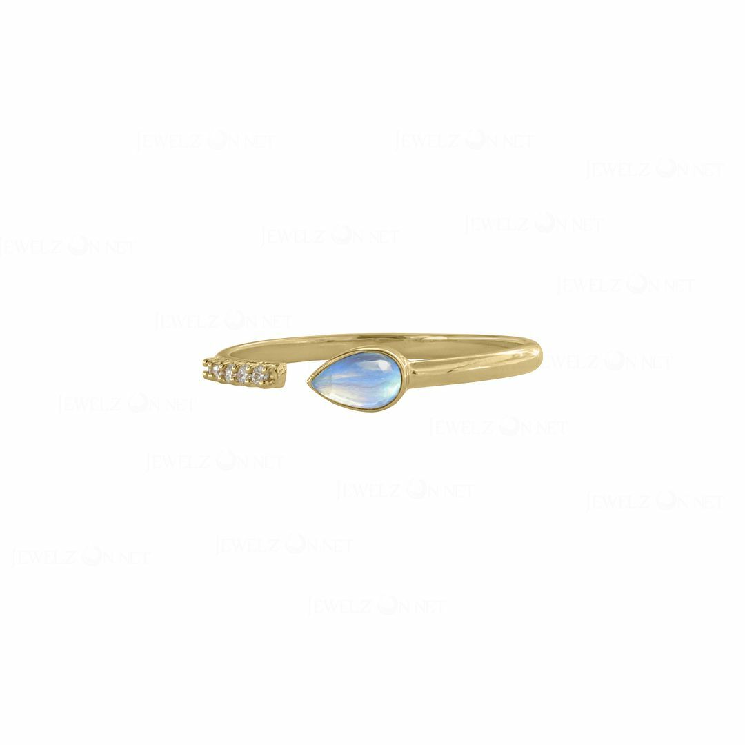 Pre-owned J.o.n 14k Gold Pave Diamond Rainbow Moonstone June Birthstone Open Cuff Stack Ring In White