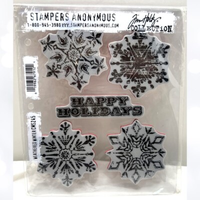 Tim Holtz WEATHERED WINTER Snowflakes Christmas CM245 Rubber Stamps