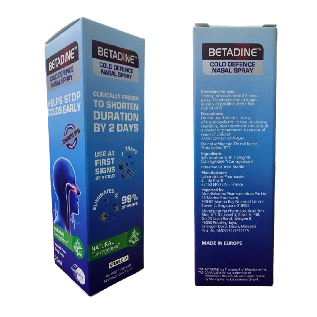 3 X BETADINE Adult Cold Defence Nasal Spray 20ml Helps Stop Cold Early FREE SHIP