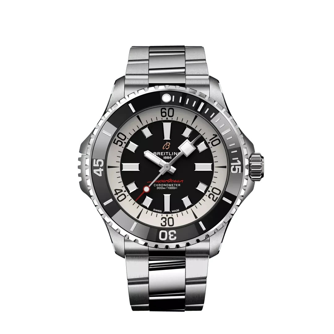 Pre-owned Breitling Superocean Automatic 46 Black Dial Stainless Steel Watch A17378211b1a1