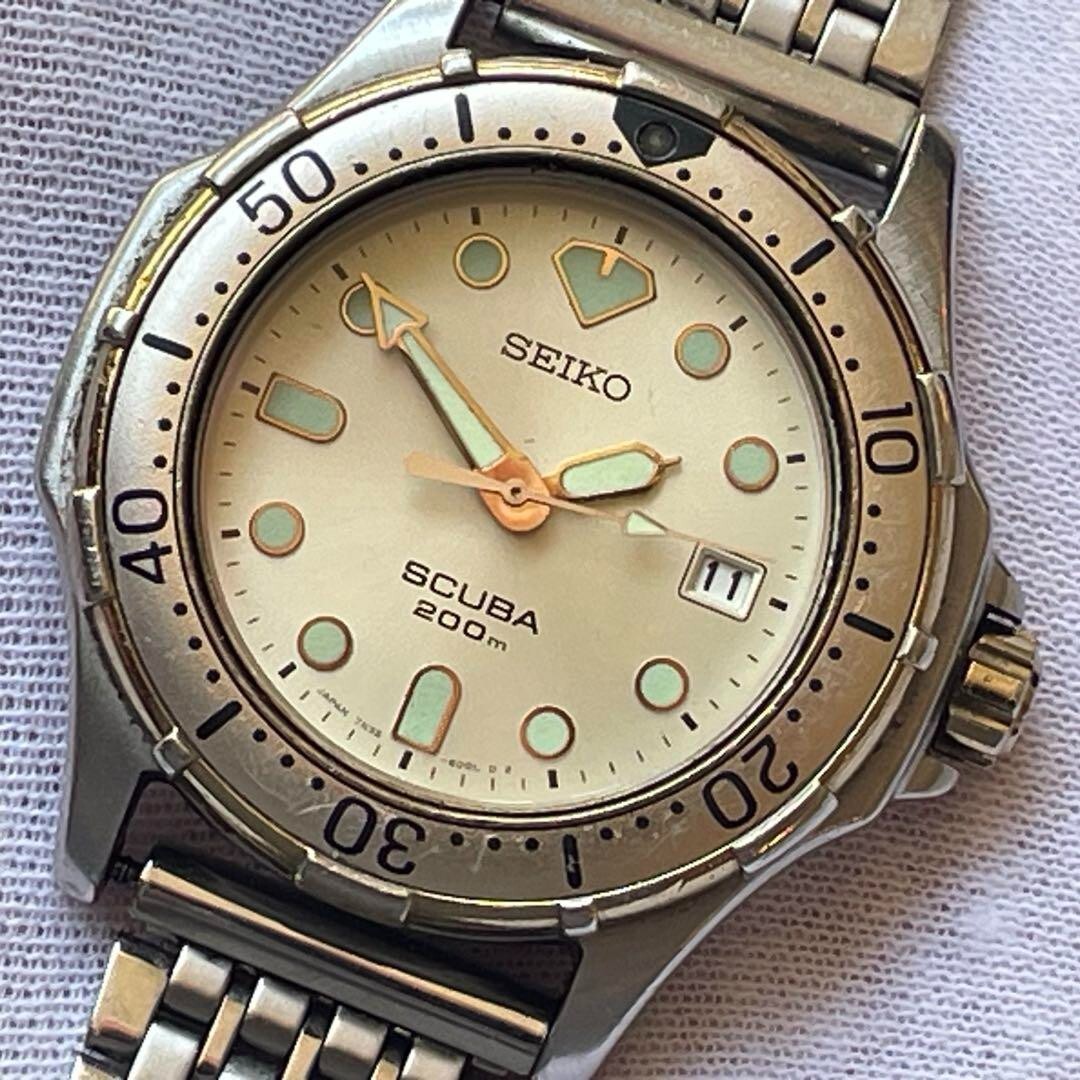完動美品 SEIKO チタン ボーイズ SCUBA 200m 7N35-6000 Seiko 7N35-6000 Analog Quartz Men Scuba Air Diver 200M