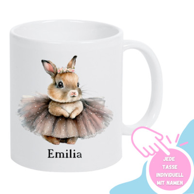 Kinder Tasse Hasen  Personalisiert mit Wunsch-Namen Kinder Süss Geschenk-Idee