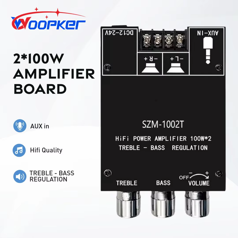 SZM-1002T 2*100W Bluetooth 5.0 Subwoofer Amplifier Board TPA3116 2.0 Channel Hig