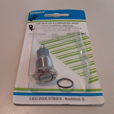 Philmore 30-12652 SPDT Push-ON/Push-OFF Maintained Red LED Push Button IP67