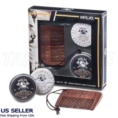 3PC Beard Care Kit - Handmade Comb, Beard Wash, & Beard Balm Grooming Growth Kit
