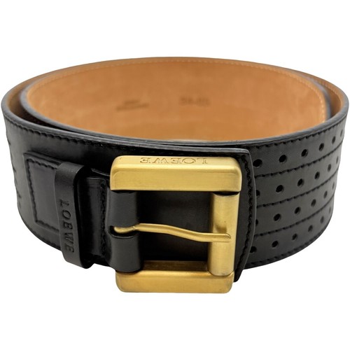 Authentic LOEWE Punching Leather Belt 34-85 180807 Black