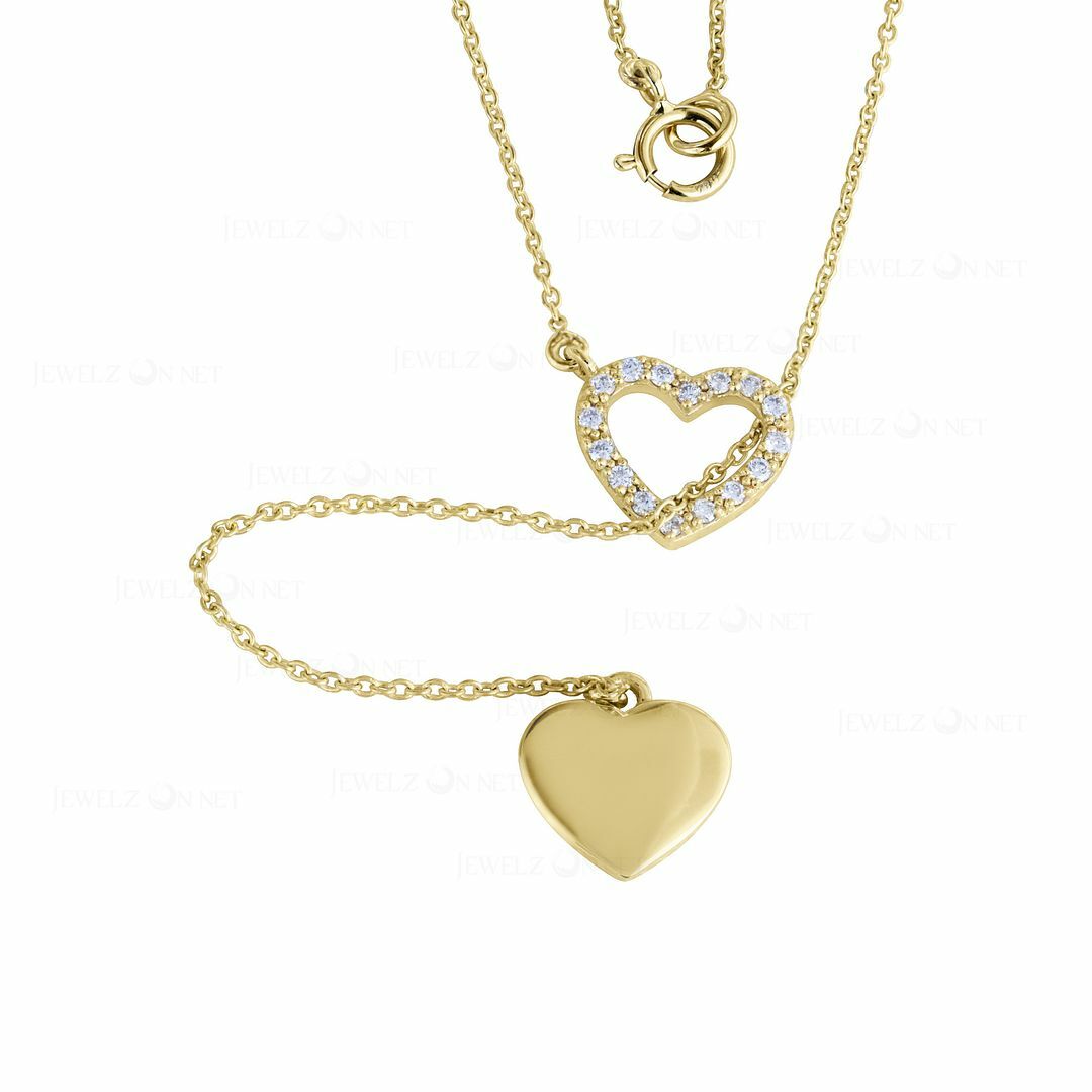 Pre-owned J.o.n 14k Gold Genuine Diamond Double Heart Lariat Gift Jewelry Necklace In White