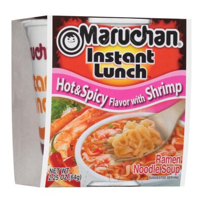 (24 Pack) Maruchan Instant Lunch, Hot & Spicy Shrimp Ramen Cup Noodle Soup, 64g