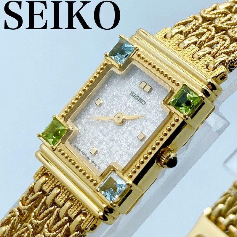 Seiko Women's Square Quartz Watch 1E20-5A7A White Dial Gold