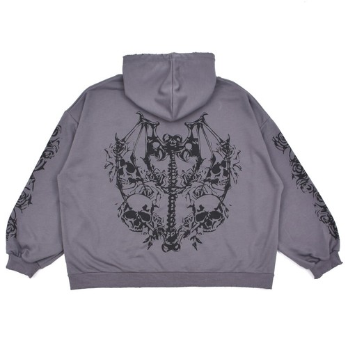 Volcan & Aphrodite Jfashion Roses and Skulls Grey Oversized