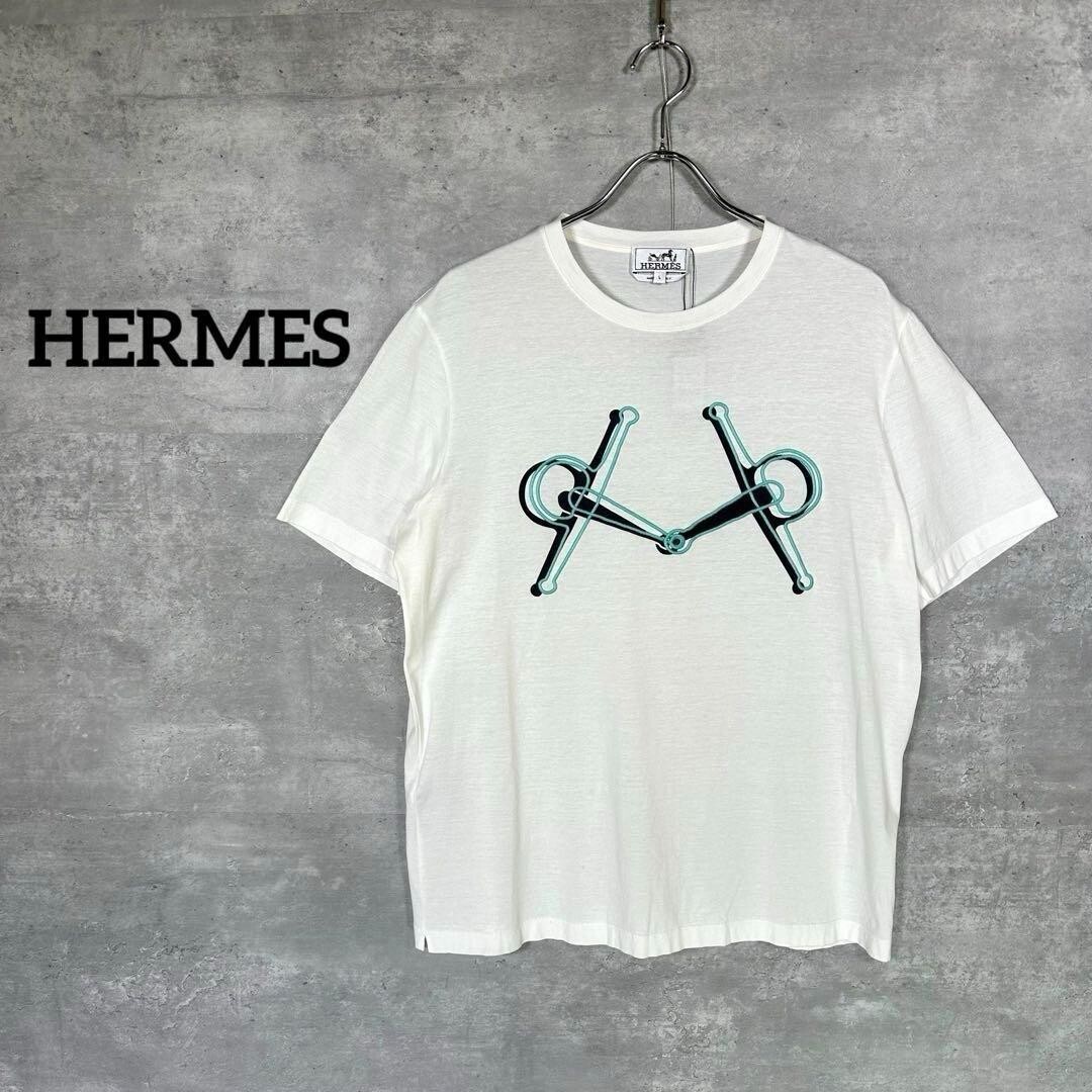 HERMES Tシャツ 38サイズ ホワイト Hermes Short Sleeve T-Shirt Tee White Cotton Horsebit Size L