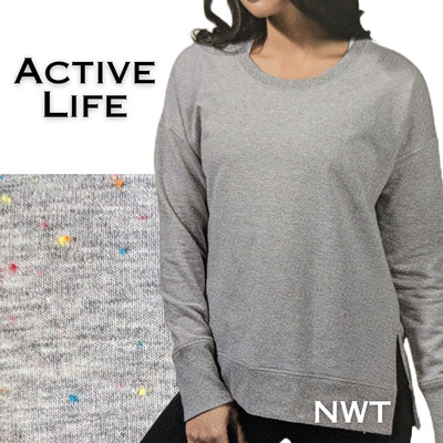 NEW* Active Life Scoop Neck Gray Flecked Confetti Long Sleeve Sweatshirt Medium 