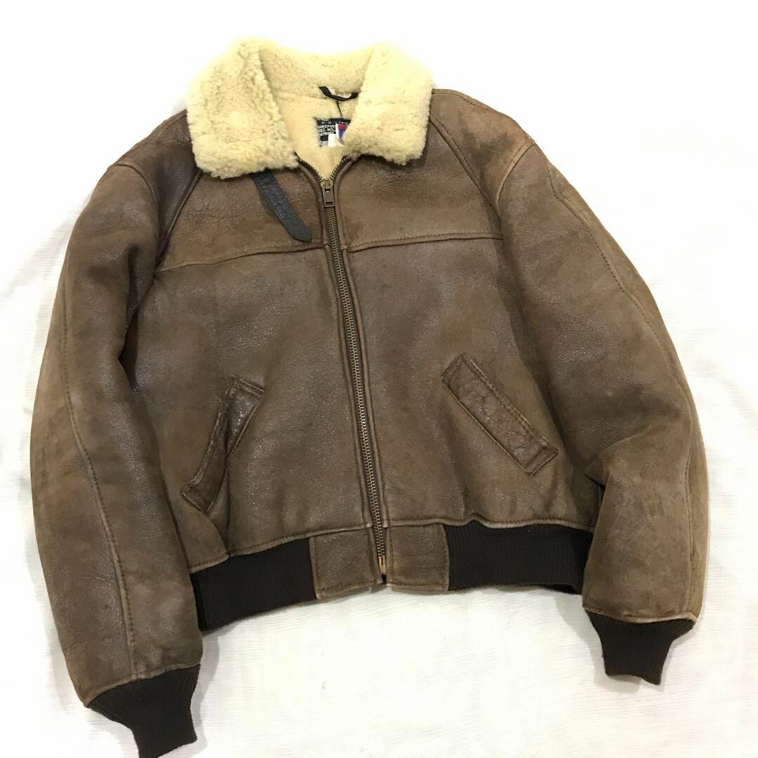 ジャケット・アウター Schott 3131006 Track Jacket Sheepskin B6 Sheepskin Jacket With Cowhide Trim B-6