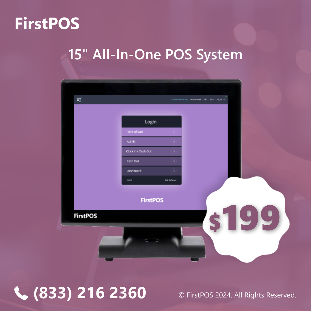 15 Touchscreen POS Cash Register Till System For  All Businesses