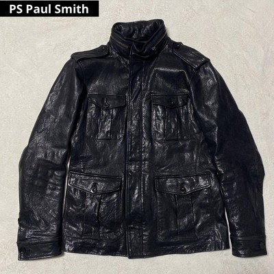 ジャケット・アウター Paul Smith Lamb Leather Down Jacket Ps Paul Smith Lamb Leather Single Biker Jacket Black size