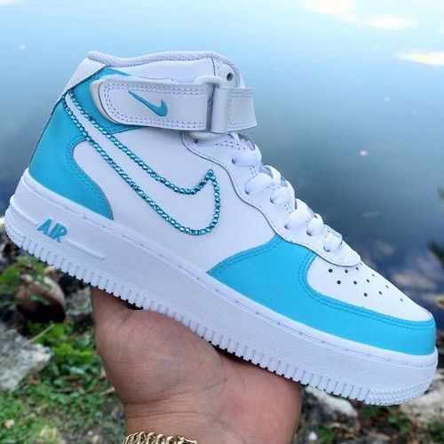 Pre-owned Air Force Custom Pastel  1diamond Blue Multi Size Women's In White