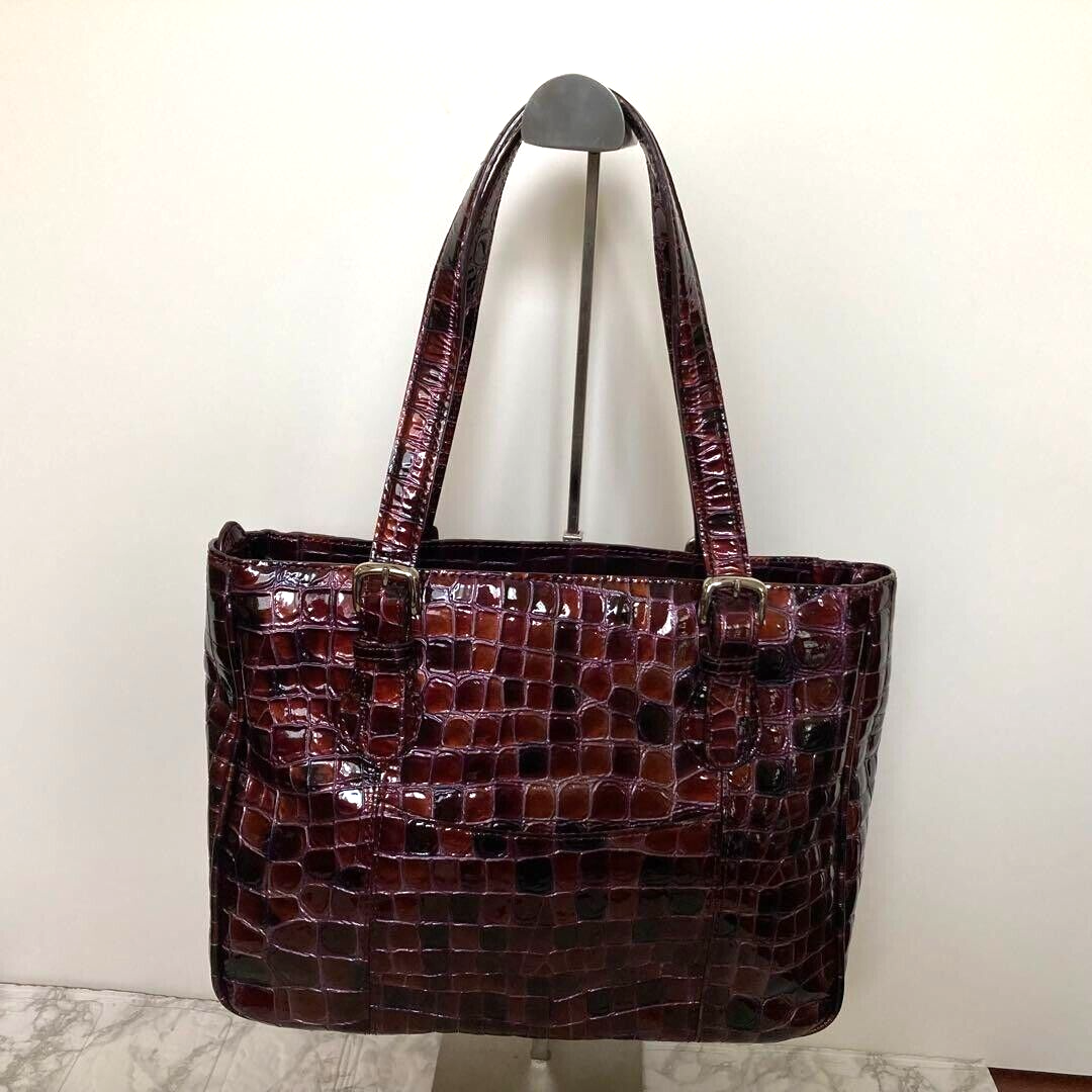 Unused COCCO FIORE Tote Bag Wine Red Croc Embossed Purple