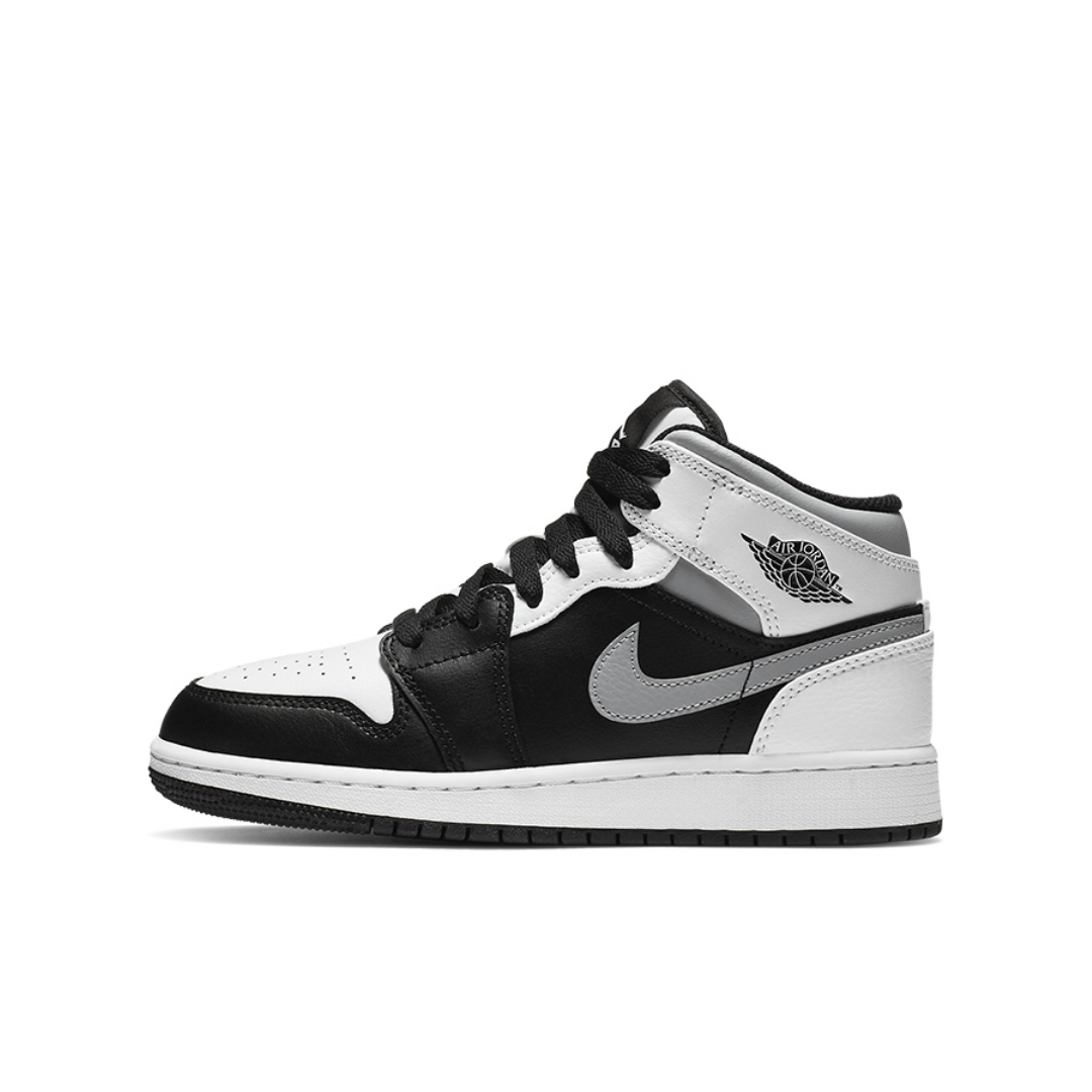 

Кроссовки Nike Air Jordan 1 Mid White Shadow GS 554725-073, Black/medium grey-white, Jordan Air 1 Mid GS
