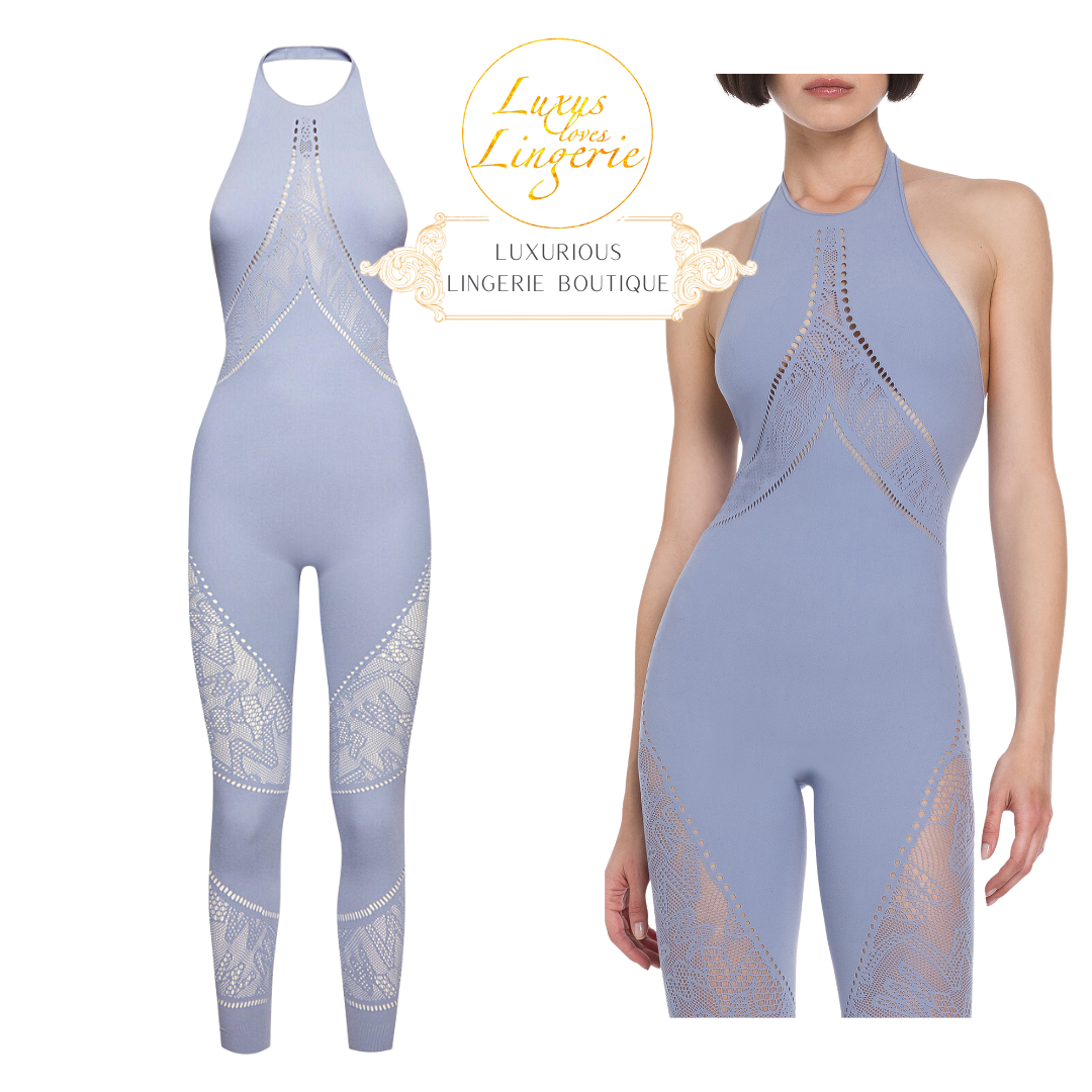 新品未使用☆新作☆G/FOREジーフォアレディースJUMPSUIT size L Sporty Logo Net Jumpsuit by Wolford S Small Tempest Blue