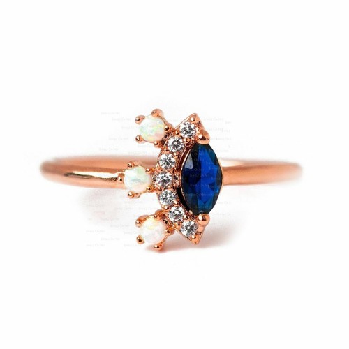 Pre-owned J.o.n 14k Gold Genuine Diamond Opal Blue Sapphire Gemstone Ring Fine Jewelry Gift In Yellow