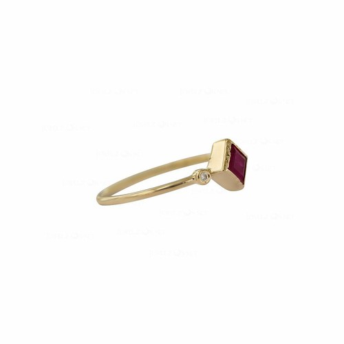Pre-owned J.o.n Gold Genuine Diamond And Square Shape Ruby Wedding Ring Fine Jewelry In White