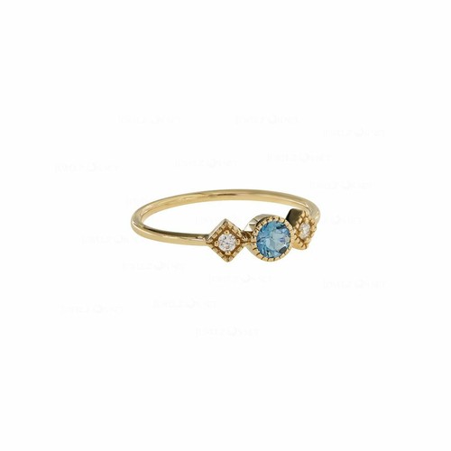 Pre-owned J.o.n 14k Gold Genuine Diamond And Aquamarine Gemstone Birthday Gift Ring Fine Jewelry In White