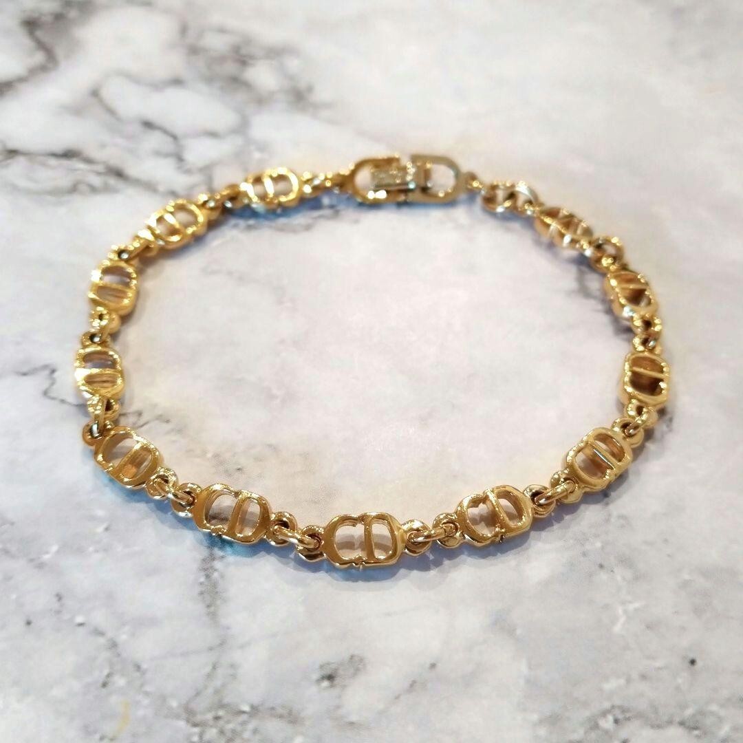 CHRISTIAN DIOR Bracelet Bangle Chain AUTH Logo Vintage CD