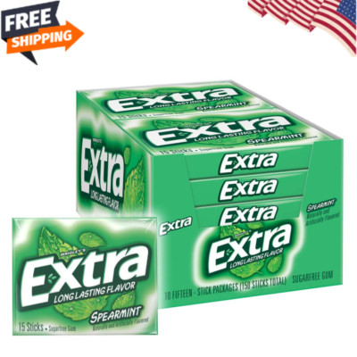 EXTRA Spearmint Sugarfree Chewing Gum, 15 Pieces (Pack of 10)