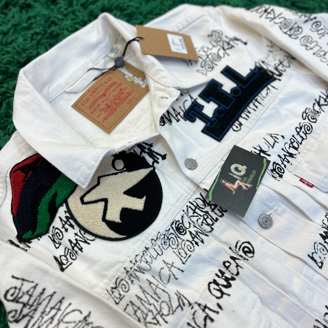 Pre-owned Stussy X Denim Tears X Our Legacy Ttl Denim Jacket (white,black)