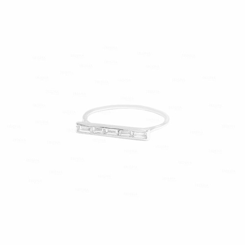 Pre-owned Irisha Designs Genuine Diamond Baguette Bar Ring Size-3-8 Us 14k Gold Fine Jewelry In White