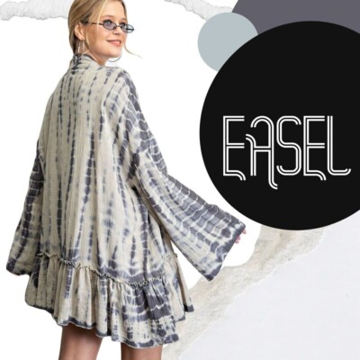 PLUS 2X EASEL FADED NAVY ''OFF DUTY'' TIE DYE OPEN KIMONO/CARDI/Jacket BHCS