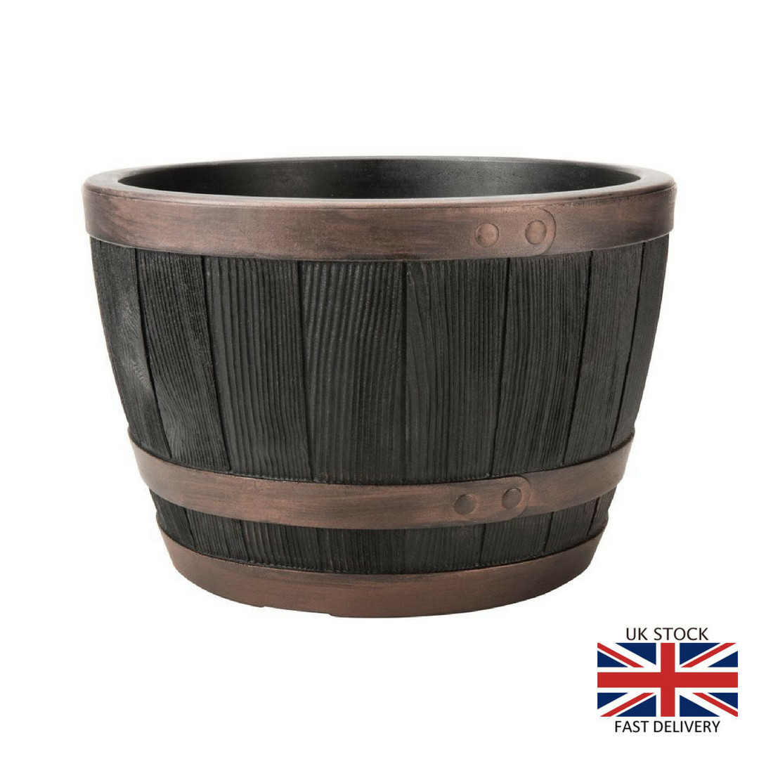 Outdoor garden barrel planter large wooden effect decorative big plant pot new