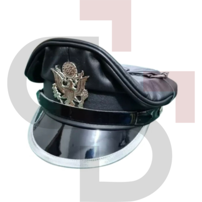 Men s Genuine Leather Black Army Muir Biker Trim Peak Police Gay