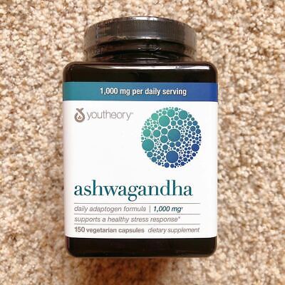Sealed Youtheory Ashwagandha 1000 mg. 150 Vegetarian  Capsules. Reduce Stress