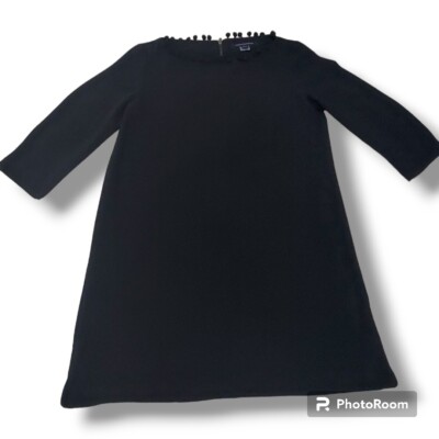 Black Mini Sheath French Connection Dress w/ 3/4'' Sleeves and Pom-Pom Trim