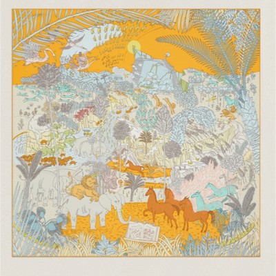 Hermes Scarf Le Carnaval des Animaux 90 cm silk yellow Carre animal carnival