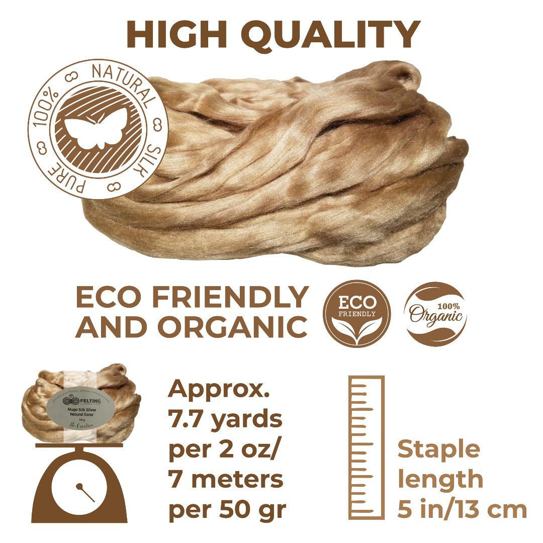 Muga Silk Sliver AA Luxury Natural Long Shiny Golden Color for Fiber Crafts