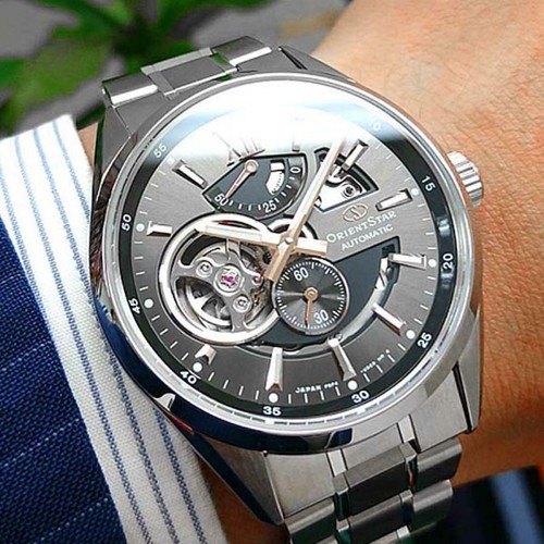 Pre-owned Orient Star Semi Skeleton Sapphire Gray Automatic Steel Watch Re-av0004n Us4